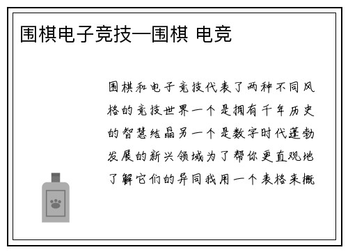 围棋电子竞技—围棋 电竞